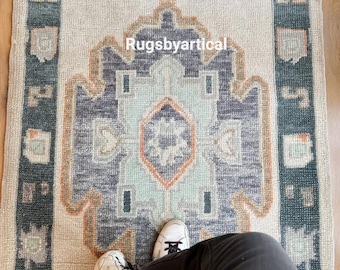 3x10 Turkish Runner Oushak Ivory Teal Green 3x16 Turkish Rug Antique Handmade Wool Rug Contemporary Hand Knotted Rug Any Size Made to Order