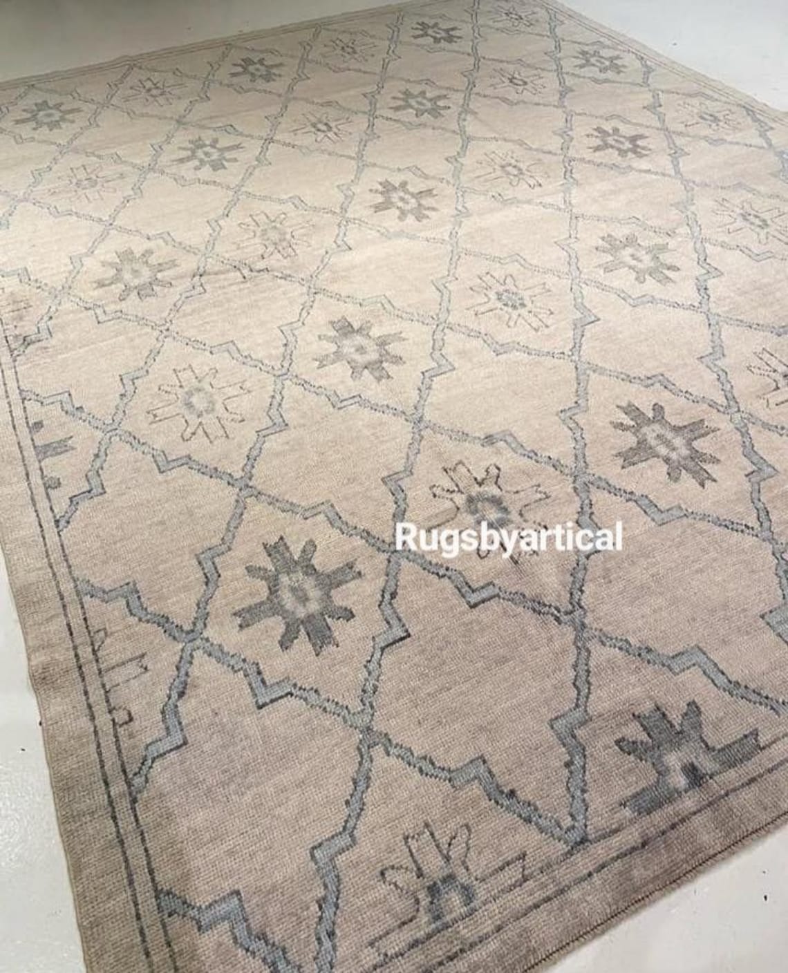 Antique Muted Rug in Beige Blue Modern Oushak Rug 10x14 Turkish Neutral ...