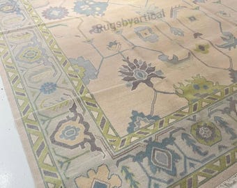 Antiker Oushak Teppich Beige Und Grau Türkischer Teppich Handgemachter Wollteppich Handgeknüpfte Antike Teppiche Wohnzimmer Für Zimmer, Schlafzimmer Teppiche 9x12 10x14 Teppich