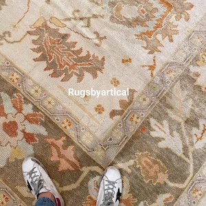 Muted Cream Oushak Rug, Hand knotted Rug New Zealand Wool Rug 5x8 8x10 9x12 Rug For Bedroom Living Dining room Antique Oushak Rug