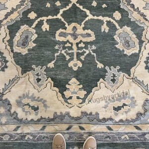 Green Beige Antique Oushak Rug 7x9 8x10 Turkish Rug Handmade Unique Rug Oushak Design Living For Room Bedroom Rug,Good quality Knotted Rug