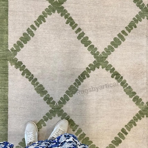 Ivory, Green Turkish Rug, 9x12 Oushak Rugs, Handmade Wool Rugs, Antique Rugs 7x10 8x10 Living Room, Bedroom Rug Home Decor Hand Knotted Rug