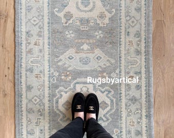 Turkish Oushak Runner Beige Grey 3x16 2.5x10 Turkish Rug Antique Handmade Wool Rug Contemporary Hand Knotted Rug Any Size Made to Order