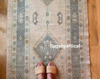 Camale Grey Runner Rug Oushak Rug Hand Knotted Rug Turkish Runner Rug Boho Runner Rug 2.5x12 3x16 Entryway Kitchen Custom Size Rug