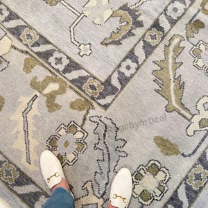 Pastel grey & multi accents oushak rugs, turkish wool rugs, hand knotted carpets for living, dinning, home decor Rugs, boho interior rugs