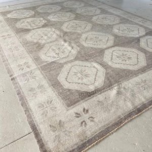 Antique Oushak Rug Beige Muted Brown, 9x12 10x12 12x15 Turkish Rug, Wool Rugs, Rug for Living Room, Home decor Hand Knotted Boho Rugs