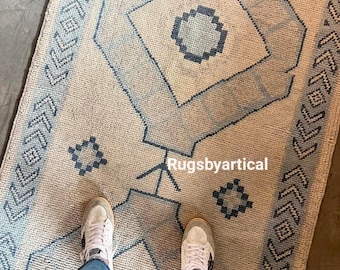 Antique Runner Oushak Rug Beige,Blue Turkish Carpets Antique Handmade Wool Rug Contemporary Hand Knotted Rug Any Size Made to Order 2x10