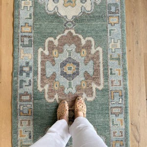 3x10 Turkish Runner Oushak Green Brown 2.5x10 Turkish Rug Antique Handmade Wool Rug Contemporary Hand Knotted Rug Any Size Made to Order