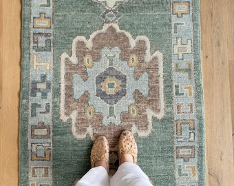 3x10 Turkish Runner Oushak Green Brown 2.5x10 Turkish Rug Antique Handmade Wool Rug Contemporary Hand Knotted Rug Any Size Made to Order