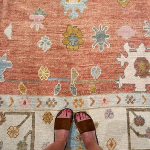 Pastel orange oushak rugs, turkish wool rugs, hand knotted carpets for living, dinning, bedroom rug, home decor Rug, boho interior rug