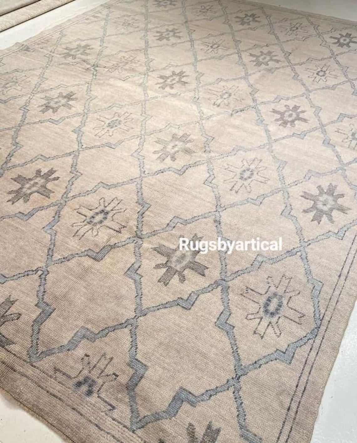 Muted Rug Antique Muted Rug in Beige Blue Modern Oushak Rug 10x14 Turkish Neutral ...