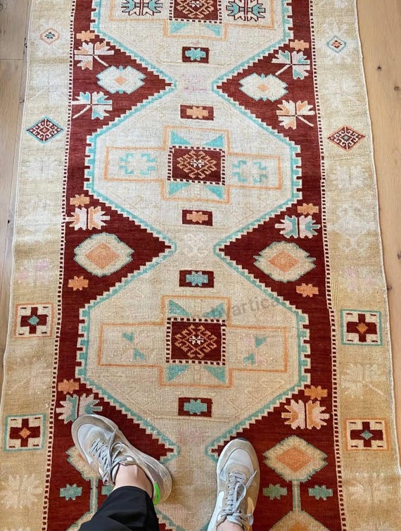 Antique Runner Oushak Rug Red And Beige Turkish Carpets Antique Handmade Wool Rug Contemporary Hand Knotted Rug Any Size Made to Order 2x10