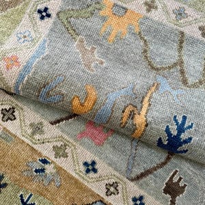 9x12 Pastel Oushak Rug, Hand Knotted Rugs, Turkish Rugs, in Beige Olive Rug, Bedroom Rugs, Rugs for Living room, Colourful Rugs, any size