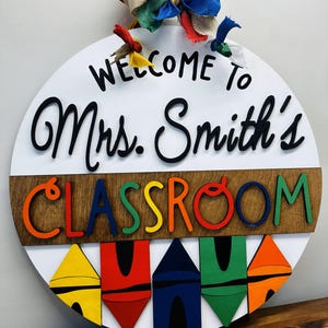 Classroom Door Sign | Personalized Lower School Decor | Teacher Wood Sign | Crayon Door Sign
