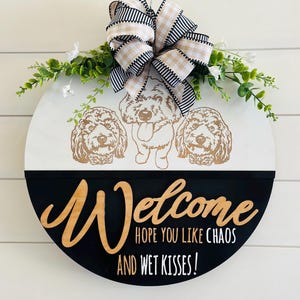 Labradoodle / Goldendoodle / Doodle Welcome Dog door Hanger /  Front Door Decor / Welcome Sign, / Wreath / Pet Wreath / Doodle Pet Hanger