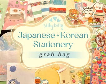 Lindo set de papelería japonesa/coreana SillyBilly: bolsa sorpresa con pegatinas, blocs de notas y cinta washi.