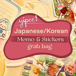 Hoja de notas y bolsa misteriosa de pegatinas en japonés y coreano / ¡Yupi!