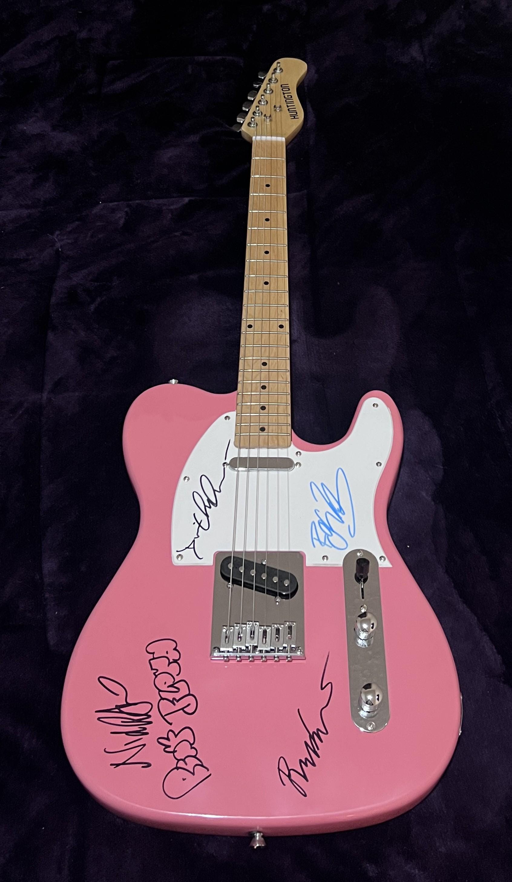 Pink Telecaster guitar signed by Roger W. David. Richard W. Nick M. pink floyd