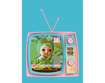 retro tv doll print 5 x 7 CUTE TV