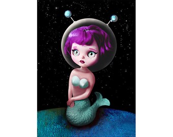 space mermaid print 5 x 7 cosmic blythe cutie PLANET MER CUTIE