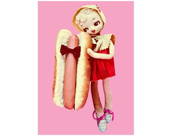 doll hotdog print 5 x 7 DIGGIN THE DOG