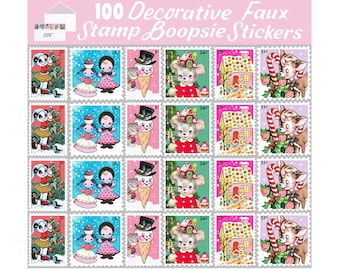 100 DECORATIVE BOOPSIE christmas STAMP stickers custom kitschy cute