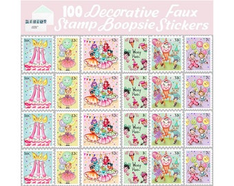 100 DECORATIVE BOOPSIE birthday STAMP stickers kitschy cute