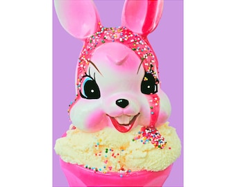 bunny print ice cream sundae 5 x 7 BUNILLA ICE CREAM