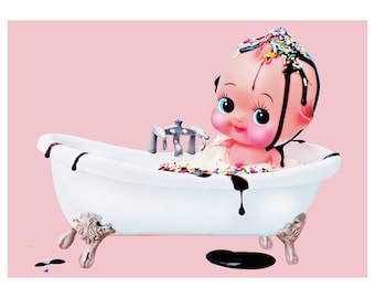 bathroom decor kewpie doll 5 x 7 MY SUNDAE BATH