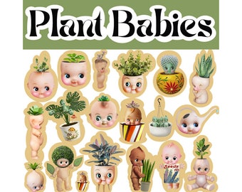 kewpie plant stickers cute big eye dolly baby boopsiedaisy sticky poos