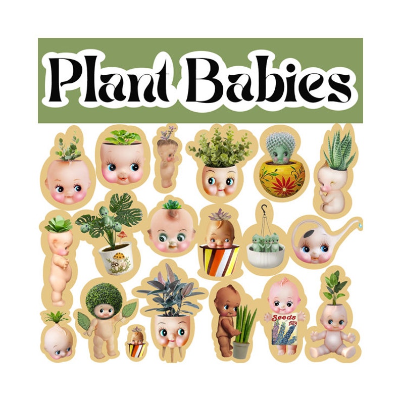 kewpie plant stickers cute big eye dolly baby boopsiedaisy sticky poos image 1