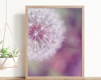 dandelion art, white flower, nursery art, nursery decor, pastel wall art, pastel photo, pink flower art, dandelion photo, dandelion print