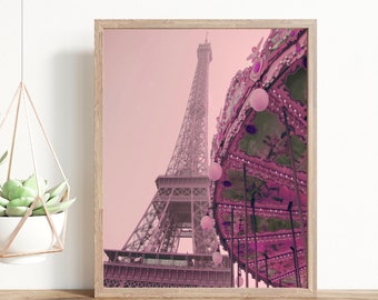 Pink Eiffel Tower Carousel, Pink Paris Photo, Paris Art, pink Eiffel Tower Photo, pink Paris Decor, Architecture Photo, pink carousel photo