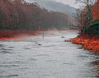 fly fishing, river photo, lake house photo,  Fall landscape art, autumn wall art, rustic landscape, water reflection, fishing art, river art