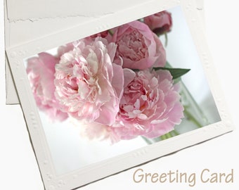 pink peony card, cottage chic note card, flower greeting card, floral stationary, peony stationary, floral greeting card, pink flower card