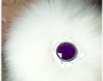 Powder Puff with Purple Crystal Handle,  Extra Large Merino Wool Luxury Body Powder Puff