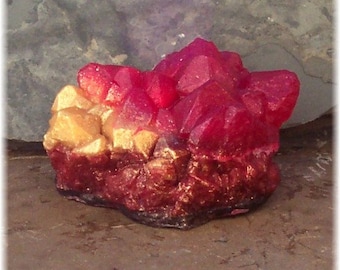 Ruby Red and Gold Geode Soap Rock Medium Height Crystal Formation