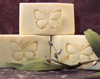 Castile Handmade Soap, One Bar, Organic Olive Oil Unscented White with Butterfly