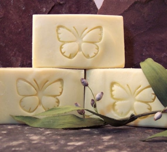 Castile Handmade Soap, One Bar, Organic Olive Oil Unscented White with Butterfly