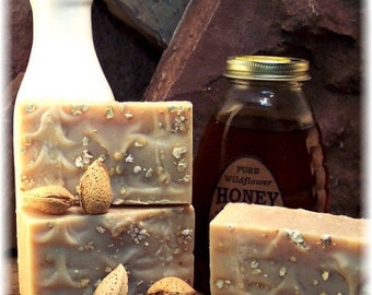 Handmade Goatmilk Oatmeal Soap, Almond Honey, Lavender, One Bar