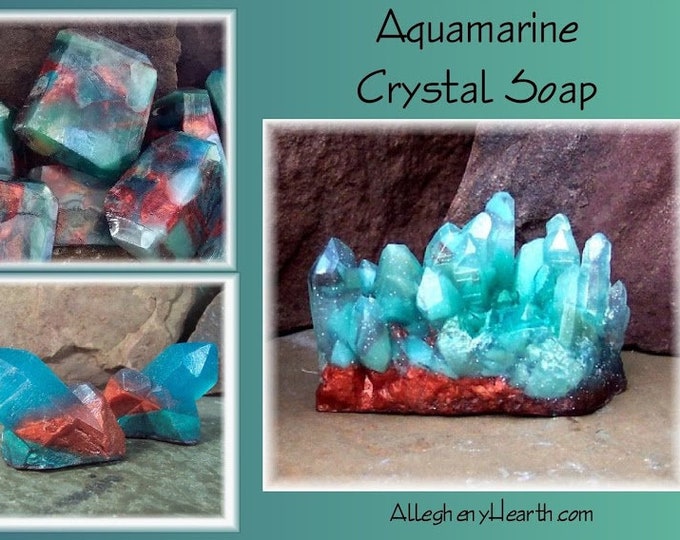 Aquamarine Gemstone Crystal Soap Rocks - Choice of Style - One Bar