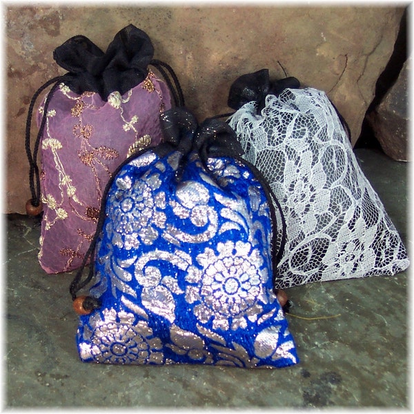 Lavender Sachets in Recycled Silk Sari Pouches, Lavender Closet Freshener, Lingerie Sachet, Set of 3