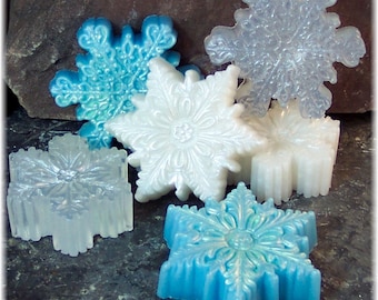 Sparkling Snowflake Glycerin Soap Gift Set Six Assorted Blue, White and Clear