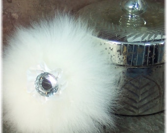Silver Mercury Glass Vanity Jar, Handmade Powder Puff,  Handmade Natural Body Powder, Assorted Puff Styles