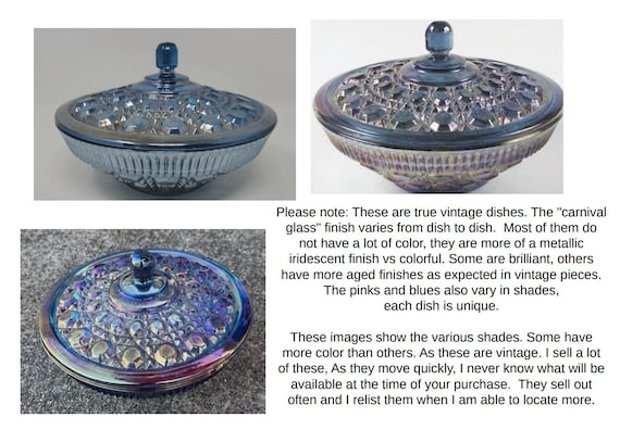 Vintage Powder Dish Set With Handmade Powder Puff, Glass  display picture 3