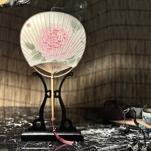 Handmade Chinese Ink Painting Hand Fan, Peony，Traditional Chinese Art,Bamboo Folding Fan,Oriental Decor, Unique Asian Gift