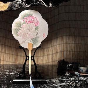 Handmade Chinese Ink Painting Hand Fan, Cotton Rose, Traditional Chinese Art,Bamboo Folding Fan,Oriental Decor, Unique Asian Gift