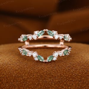Unique Marquise Moss agate Double Curved wedding band Vintage  Rose Gold Natural Moss Wedding Band matching bridal Promise Gift for woemn