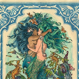 The Sea Princesses Mermaid Lovers Lesbian Mermaids Queer Art LGBT Drawing Gay Romance Felix dEon - Poster