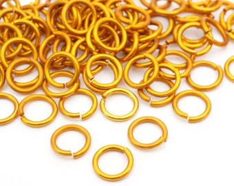 100 pcs anodized aluminum jump rings, 14g, 14 gauge, topaz color, dark yellow, closeout, 14mm OD 10mm ID